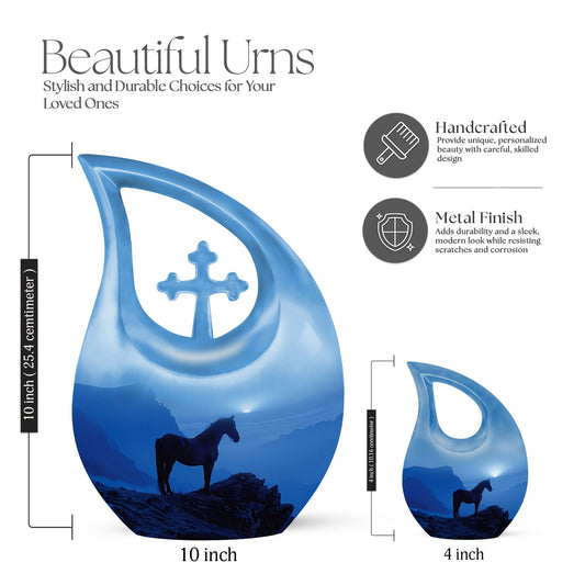 10 Inch Horse theme Cross Drop Cremation Box