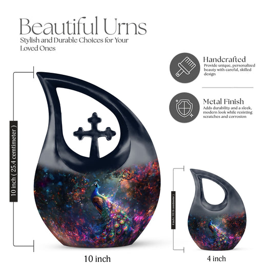 10-inch peacock theme cross drop urn