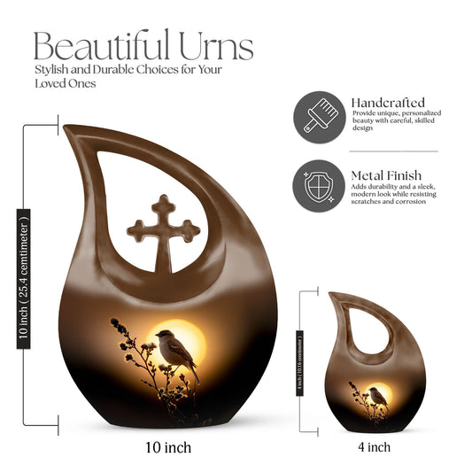 Sparrow themed Cross Drop design large memorial urn,