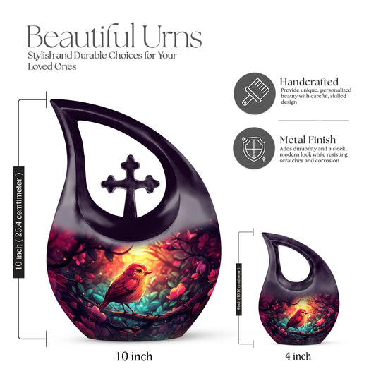 10-inch Sparrow Urn featuring Cross Drop design