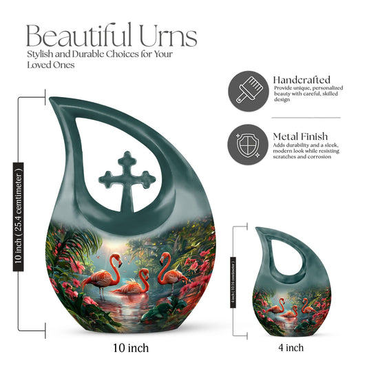 Flamingo-themed Cross Drop design large urn