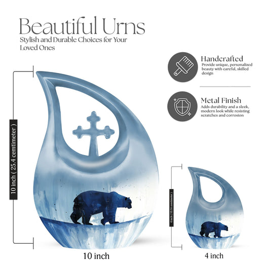 10-inch Polar Bear Urn with Cross Drop Design