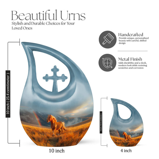 10-inch Runing Horse-themed Cross Drop Memorial Urn