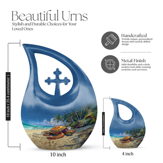 10-inch Turtle Urn with Cross Drop design