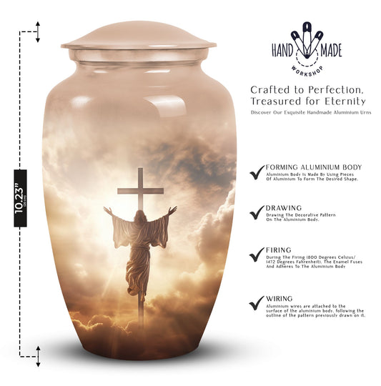 Elegant Jesus urn for adults, ideal for cremation and memorial use, featuring unique mosaic design