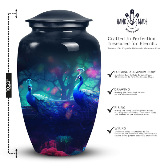 Peacock design adult cremation urn for human ashes