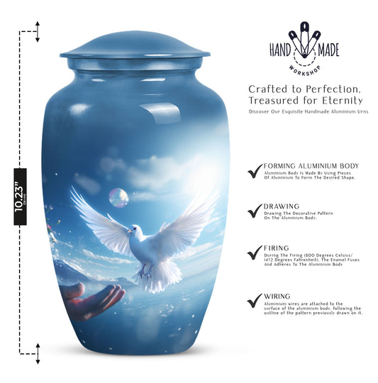 Dove adorned burial urn for adult male human ashes