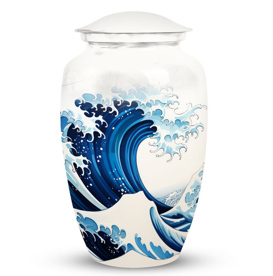 White Ocean Waves Cremation Urn for Mom's ashes, suitable for burial in ground