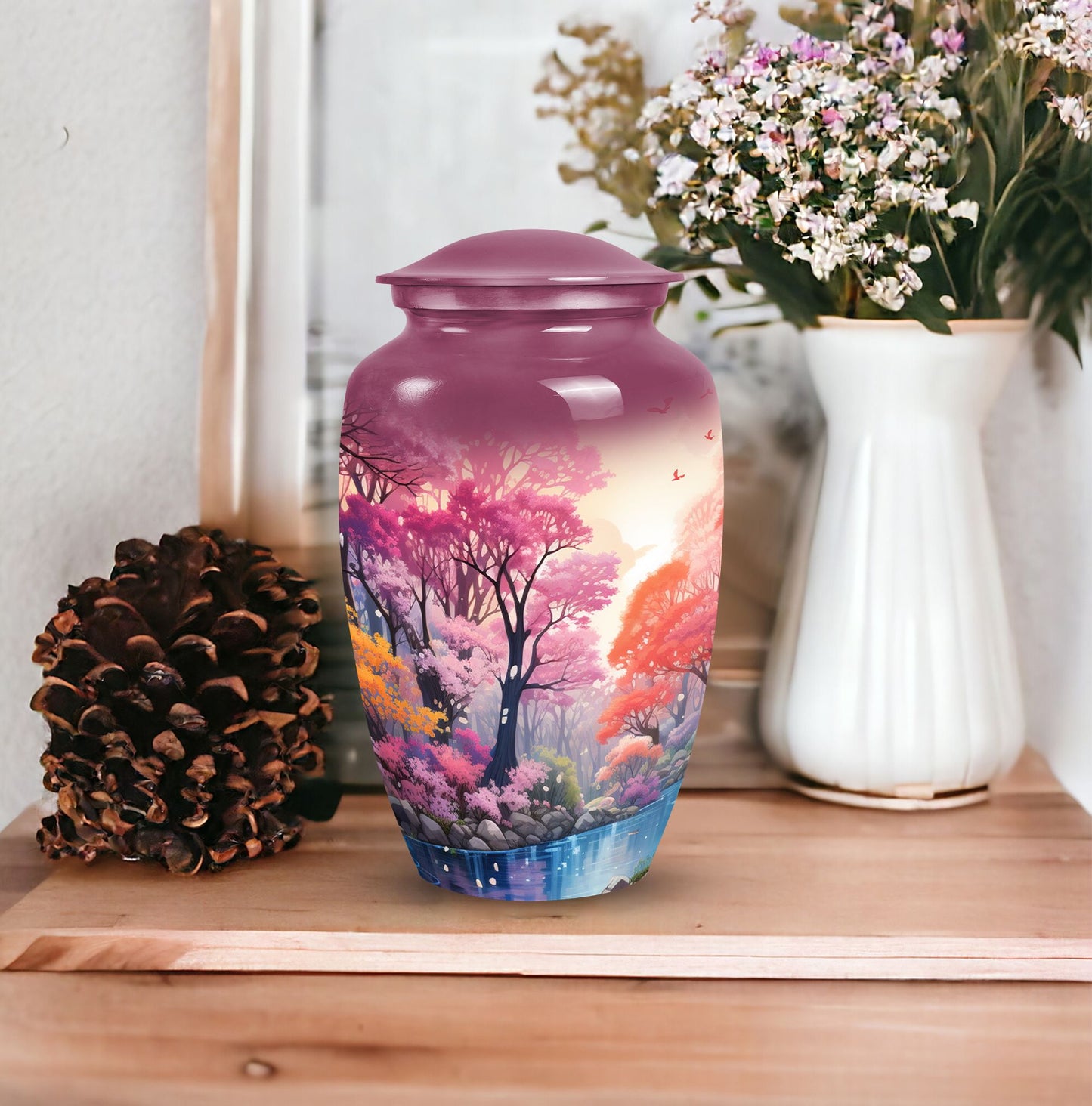 Large lake urn ideal for adult female burial, perfect metal cremation urn for burial in ground