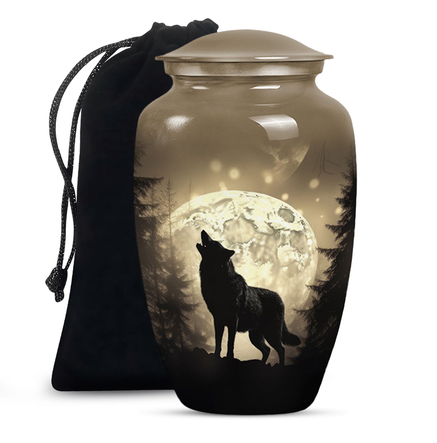 Wolf Urn for Human Ashes, Wolf Howling Before Full Moon, Memorial Urn