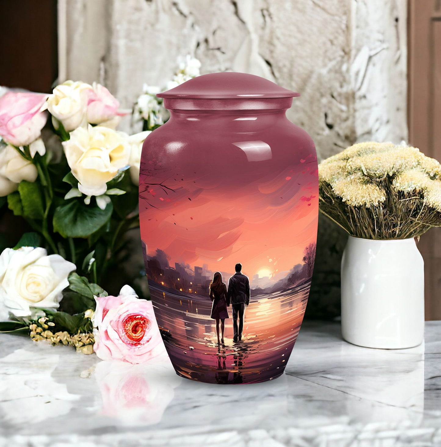 Elegant and sizable couples urn designed for preserving adult male human ashes as a timeless memorial