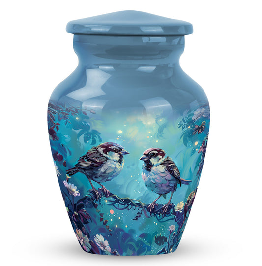 Bird Urn for Human Ashes, Two Sparrows on Branch, Memorial Urn