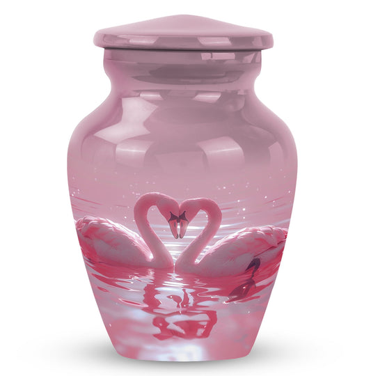 Bird Urn for Human Ashes, Two Swans Forming a Heart on Pink Water, Cremation Urn