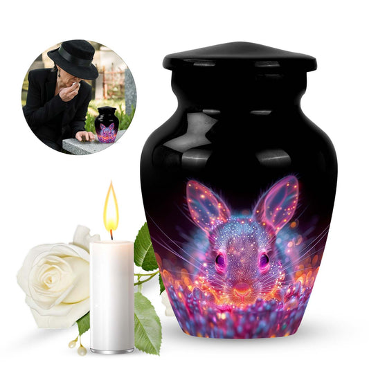 Rabbit Urn for Pet Ashes, Glowing Pink Stylized Rabbit Face, Memorial Urn