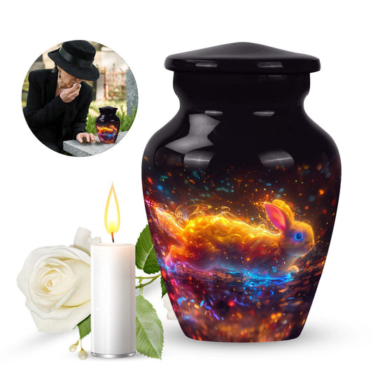 Rabbit Urn for Pet Ashes, Glowing Orange Rabbit Illustration, Memorial Urn