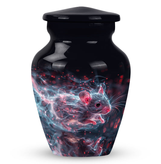 Mouse Urn for Ashes, Running Amid Red Smoke Wisps, Memorial Urn