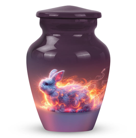 Rabbit Urn for Pet Ashes with Fiery Rabbit Art, Classic Jar Memorial Urn