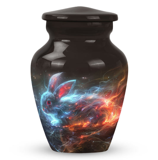Rabbit Urn for Pet Ashes, Mystical Blue with Cosmic Energy Trail, Cremation Urn