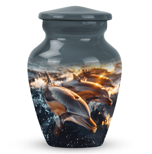Dolphin Urn for Ashes with Sunlit Underwater Scene, Memorial Cremation Urn