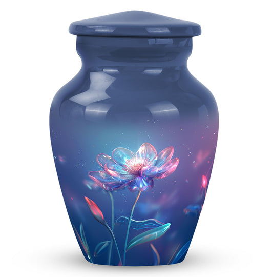 Beautiful Blue Flower Urn - Artistic Floral Design Cremation Urn for Ashes