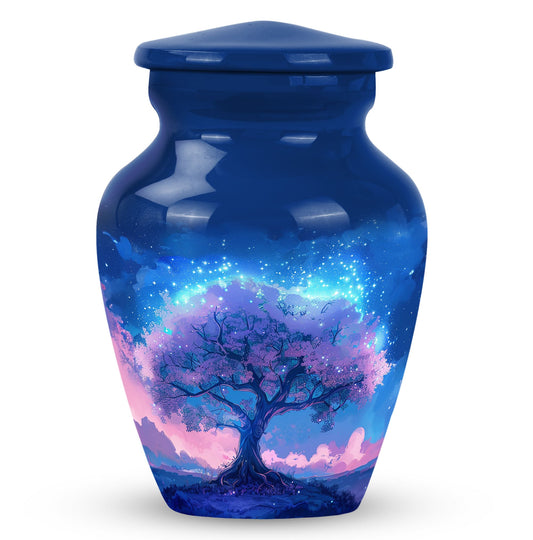 Blue Personalized Tree of Life Cremation Urn for Human Ashes - 10-inch, 200 cu in - Yatskia