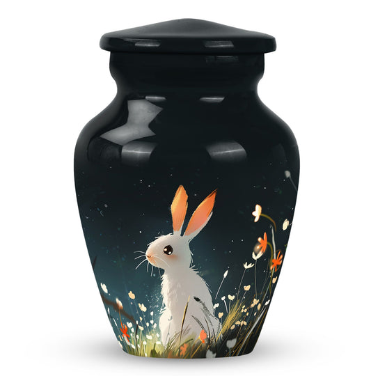 Rabbit Urn for Pet Ashes, White Bunny with Flowing Ears, Memorial Urn