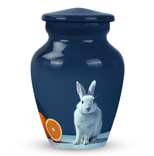 Rabbit Urn for Pet Ashes with Orange Slice, White Memorial Urn