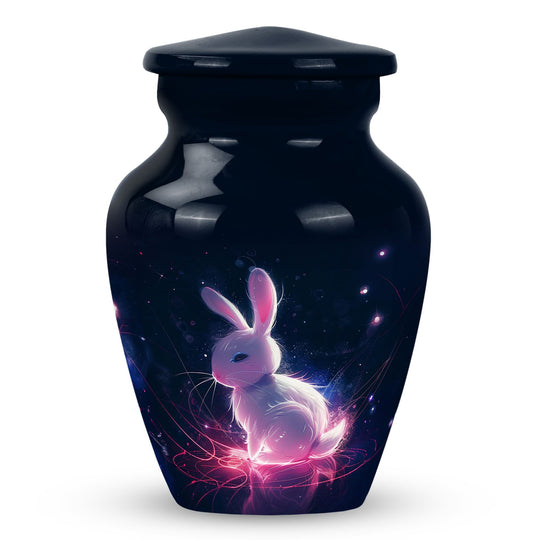 Rabbit Urn for Pet Ashes, Glowing Cosmic White Bunny, Memorial Urn