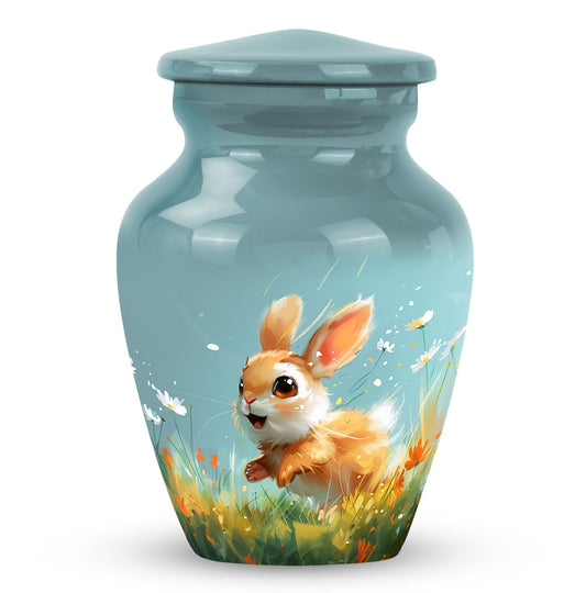 Rabbit Urn for Pet Ashes, Baby Bunny in Blue Classic Design, Memorial Urn