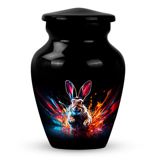 Rabbit Urn for Pet Ashes, Bursting Through Colorful Paint Splash, Memorial Urn