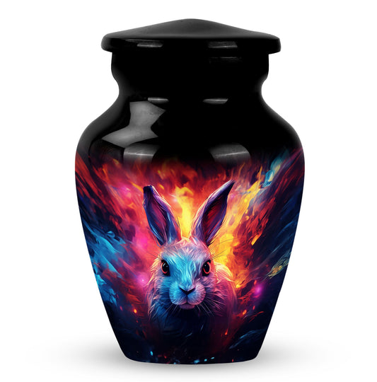 Rabbit Urn for Pet Ashes with Fiery Rabbit Portrait, Memorial Urn