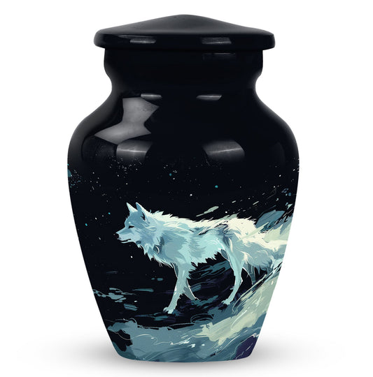 Wolf Cremation Large Urn - Urns For Human Ashes With A Wolf Drawing