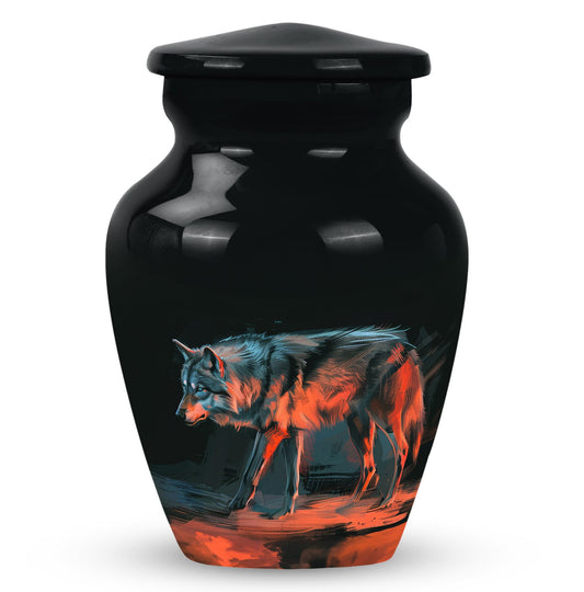 Wolf Urn for Human Ashes with Glowing Wolf Design, Black Memorial Urn
