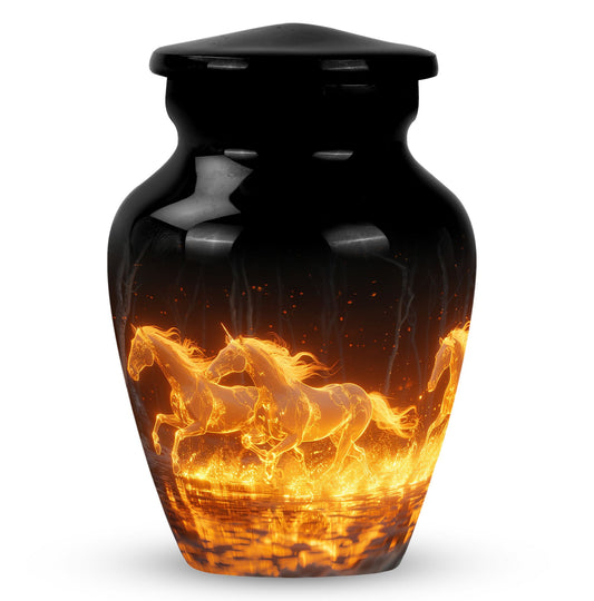 Horse Urn for Human Ashes, Fiery Gallop Through Shimmering Water, Memorial Urn