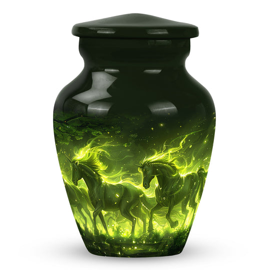 Green Personalized Unicorn Cremation Urn for Women - 10-inch, 200 cu in - Yatskia