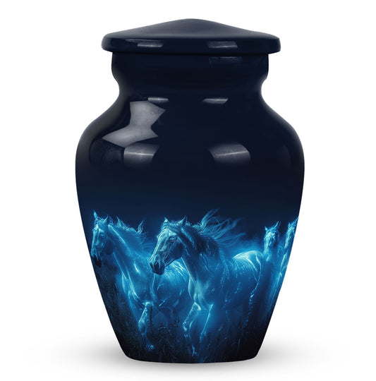 Horse Memorial Urn with Glowing Spirit Horses