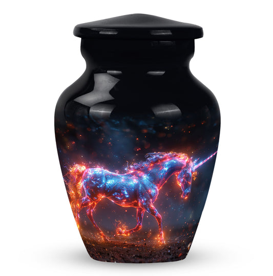 Unicorn Urn for Ashes with Glowing Blue Red Horn, Memorial Cremation Urn