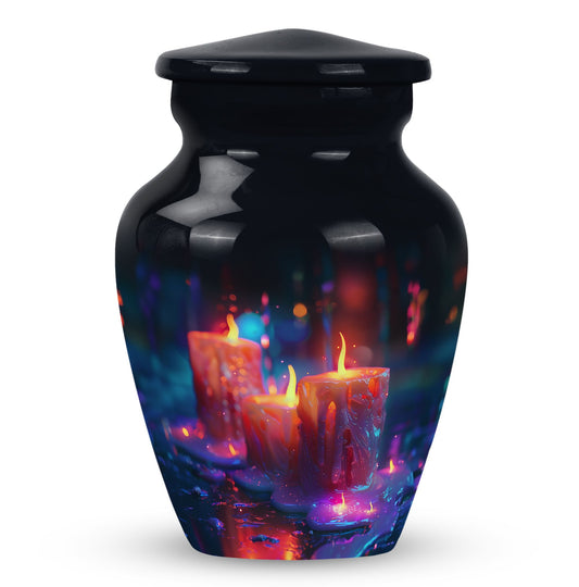 Candle Urn for Human Ashes, Lit Candles with Purple Pink Sparkle, Cremation Urn