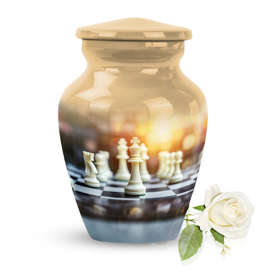 Chess Urn for Human Ashes, Gold King at Sunset, Memorial Urn