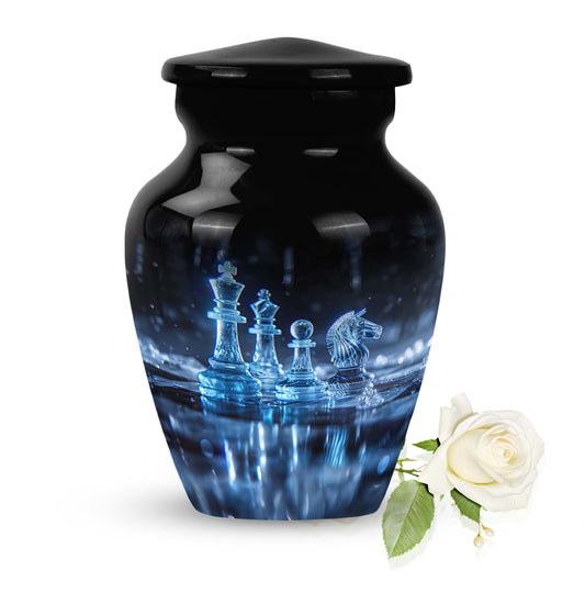 Chess Urn for Human Ashes, Illuminated King Knight Pawn on Water, Cremation Urn