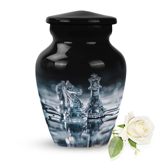 Chess Urn for Human Ashes, Knight and King Reflected in Water, Memorial Urn