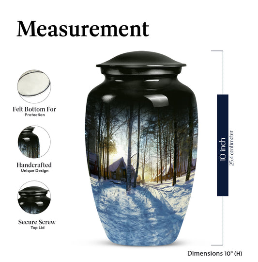 Snowflakes themed classic funeral urn for ashes
