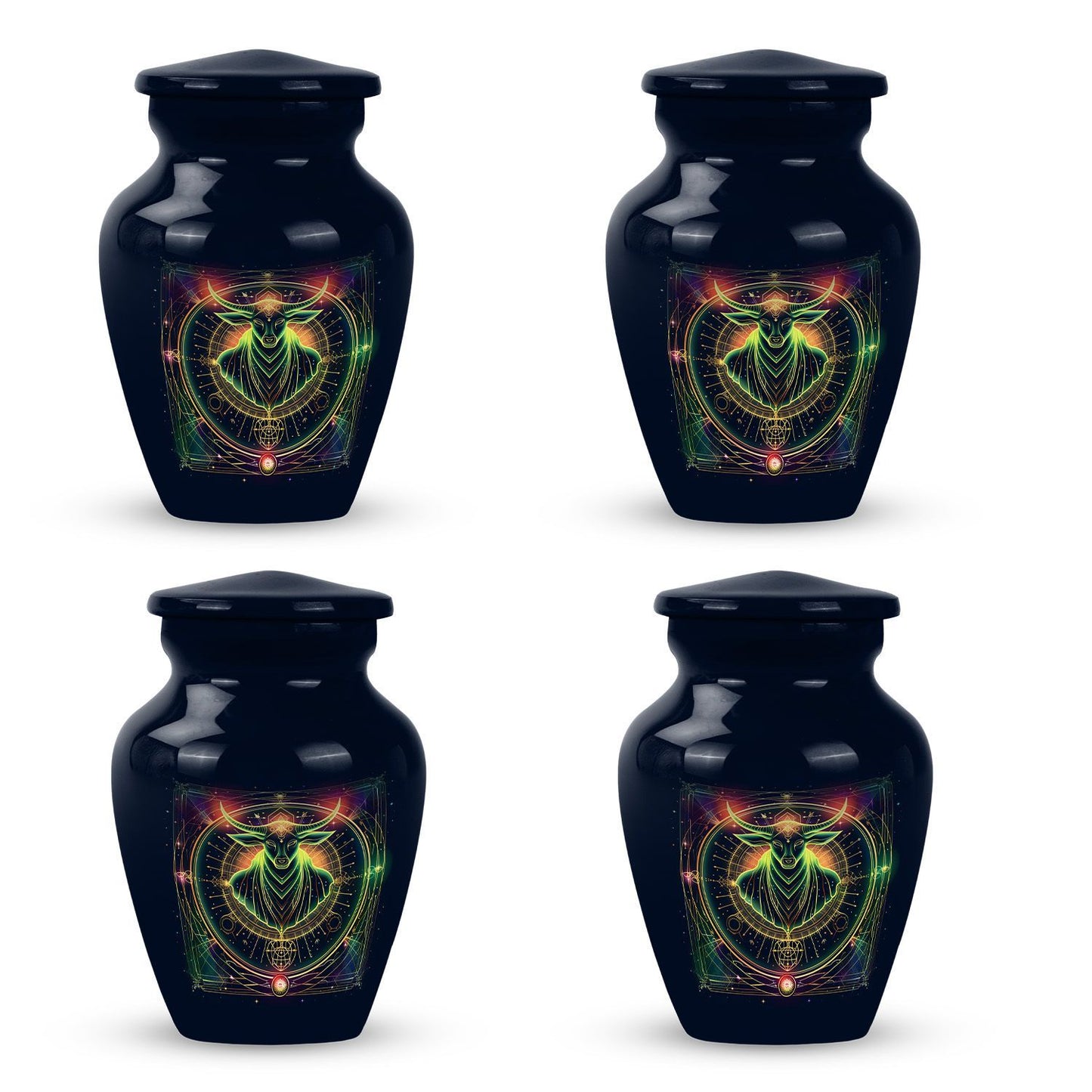 Zodiac-themed classic cremation urn.