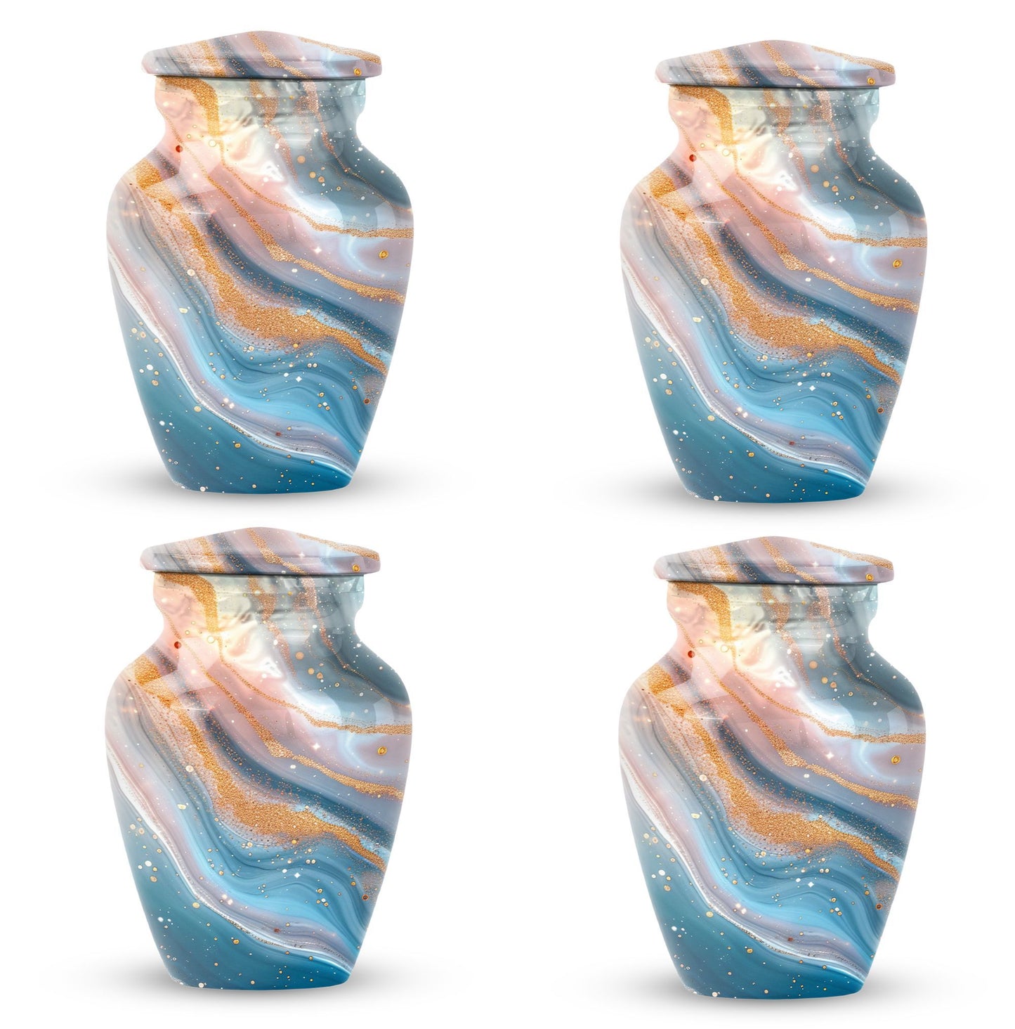 Vibrant Swirl Urn, 10-inch aluminium artistic cremation urn with capacity for 200 cubic inches of ashes