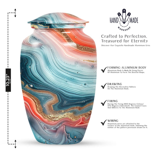 Abstract classic memorial urn for adult ashes with personalized engraving