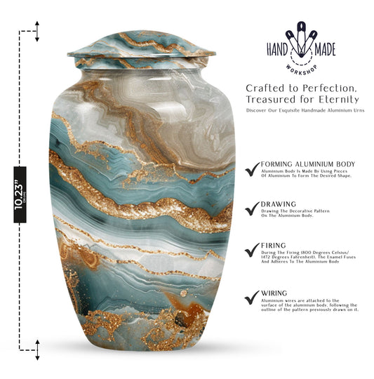 Classic abstract urn, 10 inch aluminium memorial burial urn