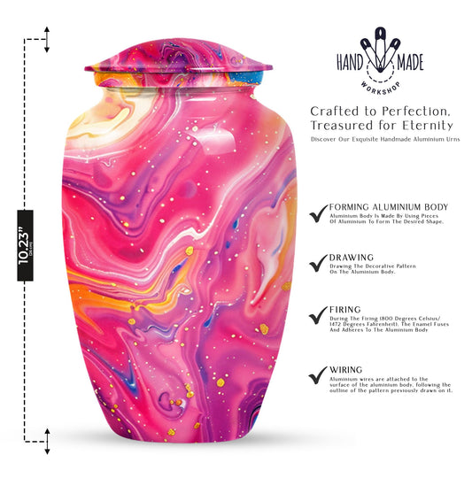 Classic abstract urn for cremation, a velvet pouch for ashes