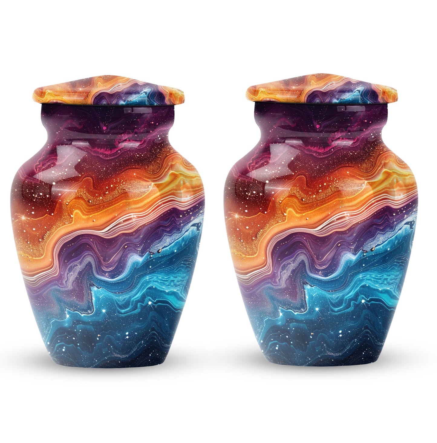 Abstract 10 inch classic aluminum cremation urn.