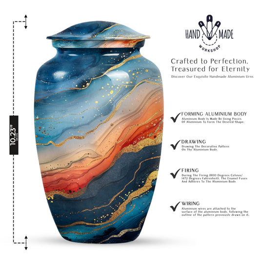 Classic 10-inch abstract urn for burial cremation.