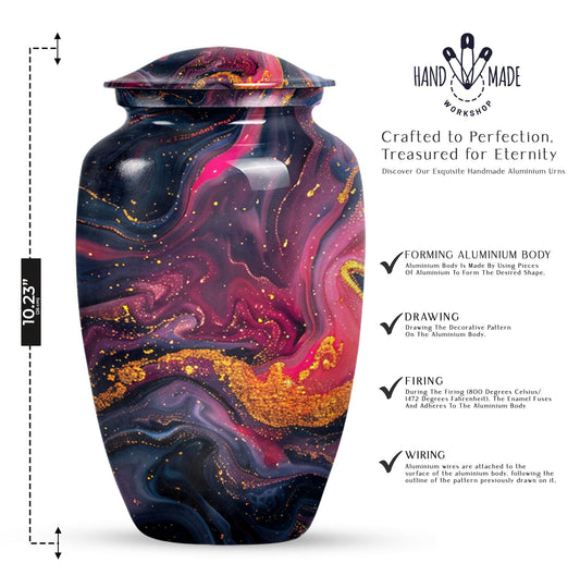 Classic 10-inch Abstract Urn, aluminium funeral cremation urn for women.